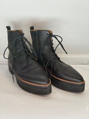 Xperimental Anna Aoi Black Leather Platform Combat Boots Size 41 Pointed Toe